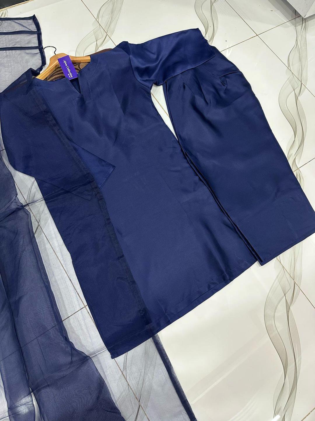 3 Pcs Women's Stitched Silk Plain Suit