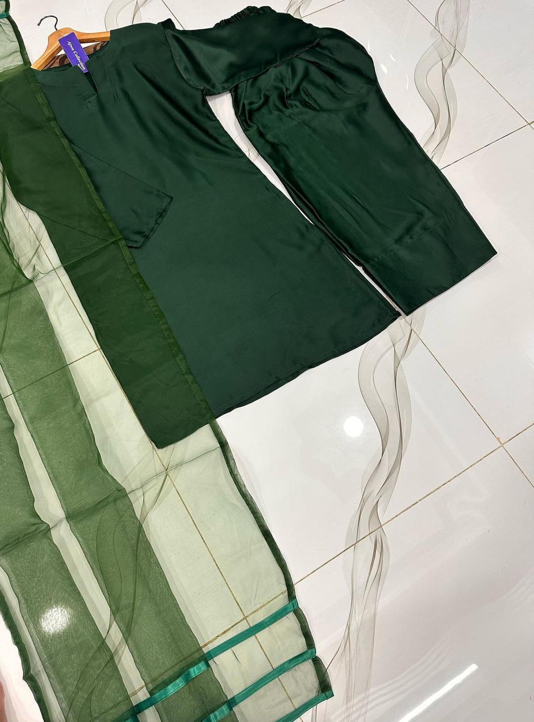 3 Pcs Women's Stitched Silk Plain Suit