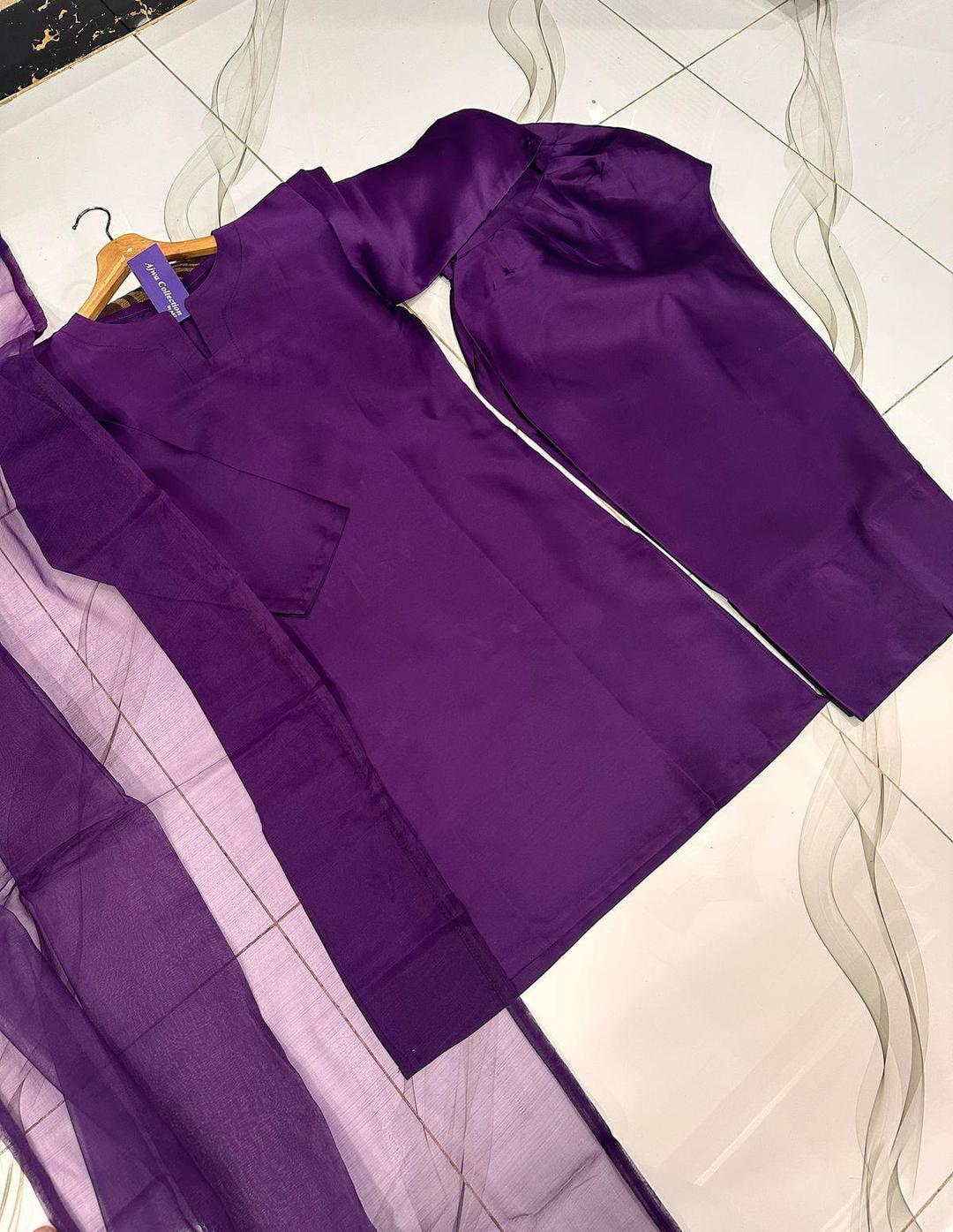 3 Pcs Women's Stitched Silk Plain Suit