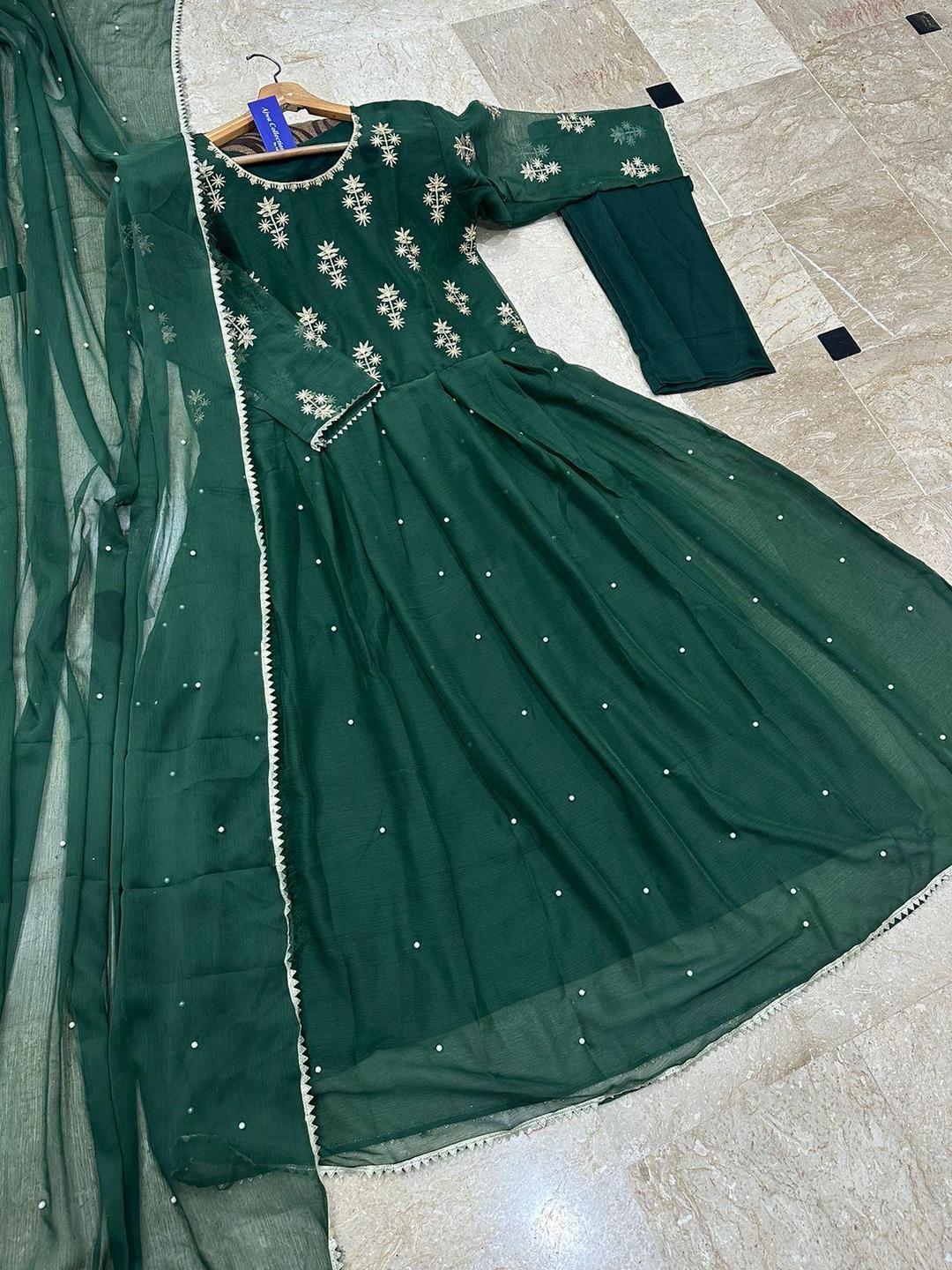 3 Pcs Women's Stitched Chiffon Embroidered Maxi Suit