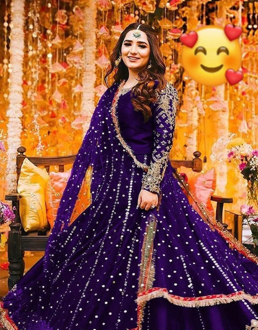 3 Pcs Women's Stitched Shamoz Silk Sheesha Work Maxi Suit
