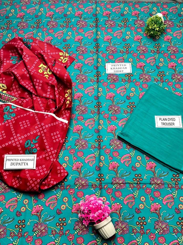 3 Pcs Women's Unstitched Khaddar Printed Sui