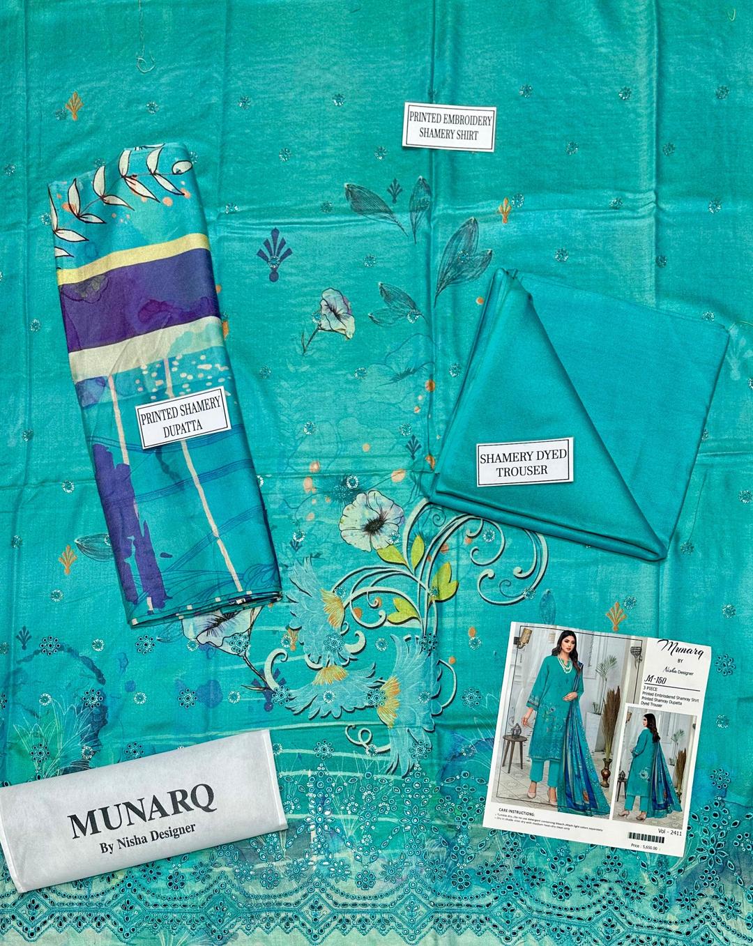Stunning Blue Embroidered Suit Set - 3 Pcs