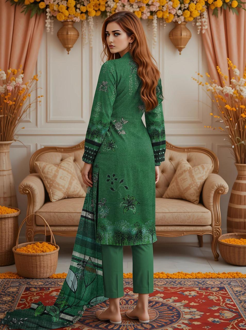 3 Pcs Women's Unstitched Printed Embroidered Suit