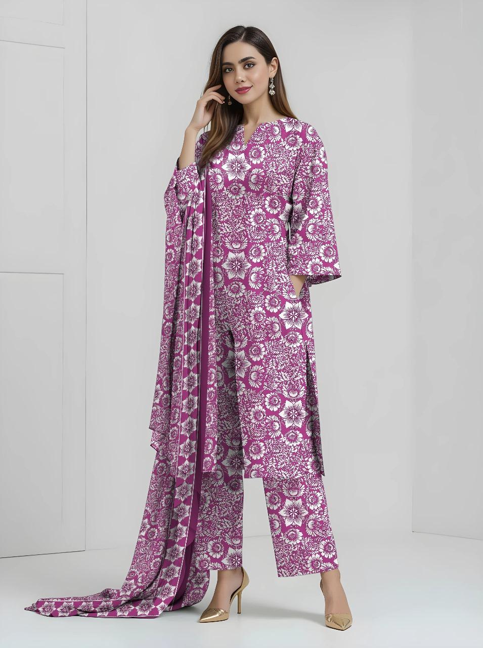 3 Pcs Women's Unstitched Printed Suit