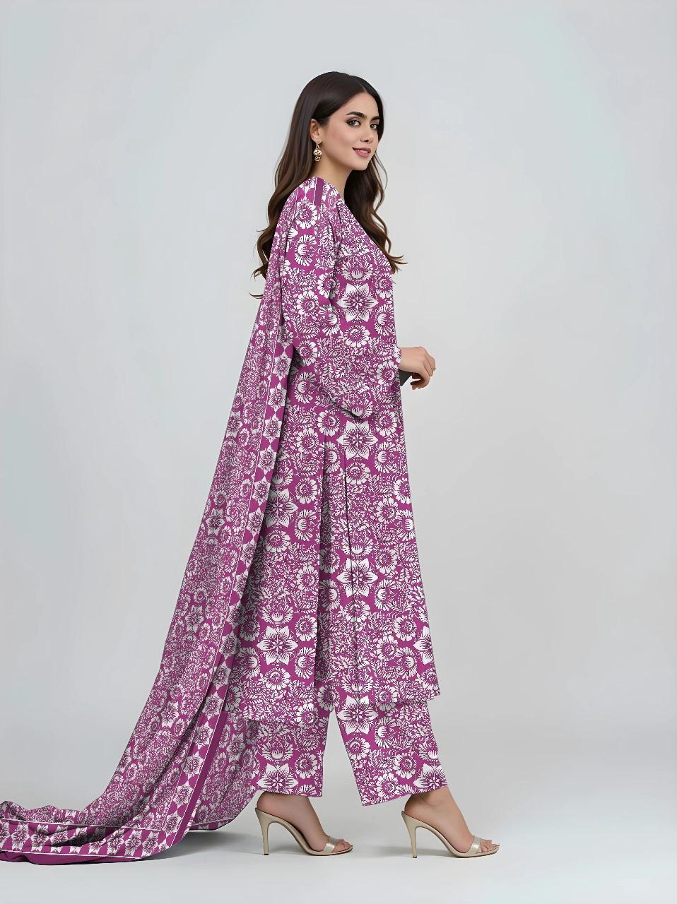 3 Pcs Women's Unstitched Printed Suit