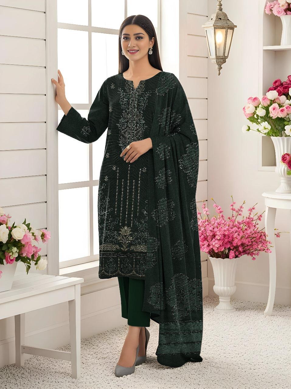 3 Pcs Women's Unstitched Plain Suit