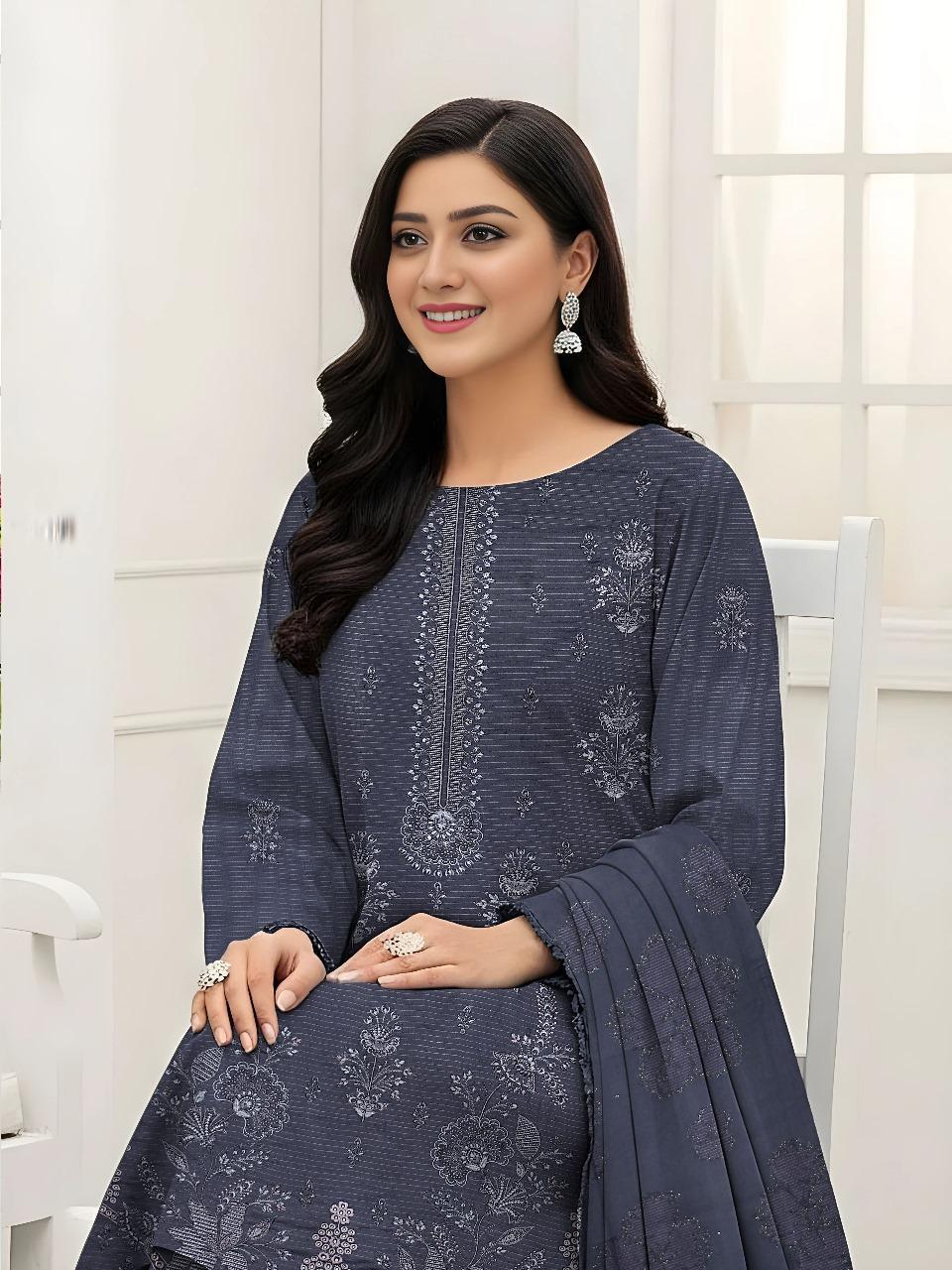 3 Pcs Women's Unstitched Plain Suit