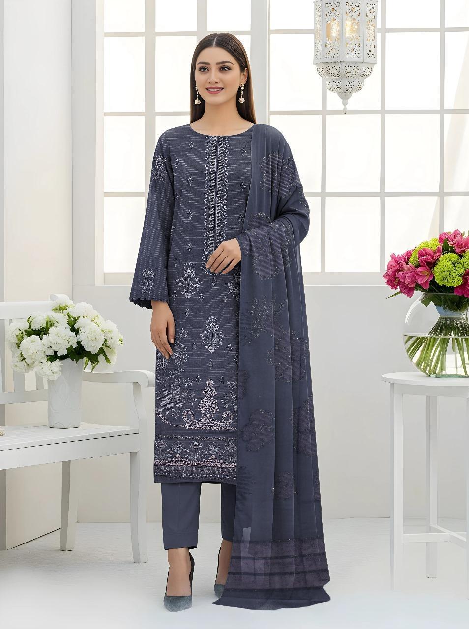 3 Pcs Women's Unstitched Plain Suit