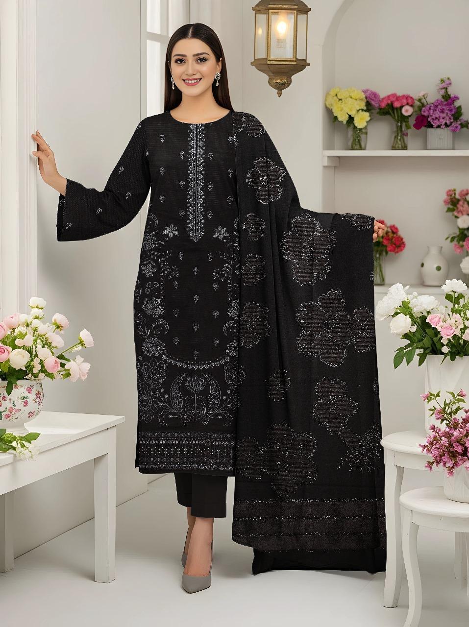 3 Pcs Women's Unstitched Plain Suit