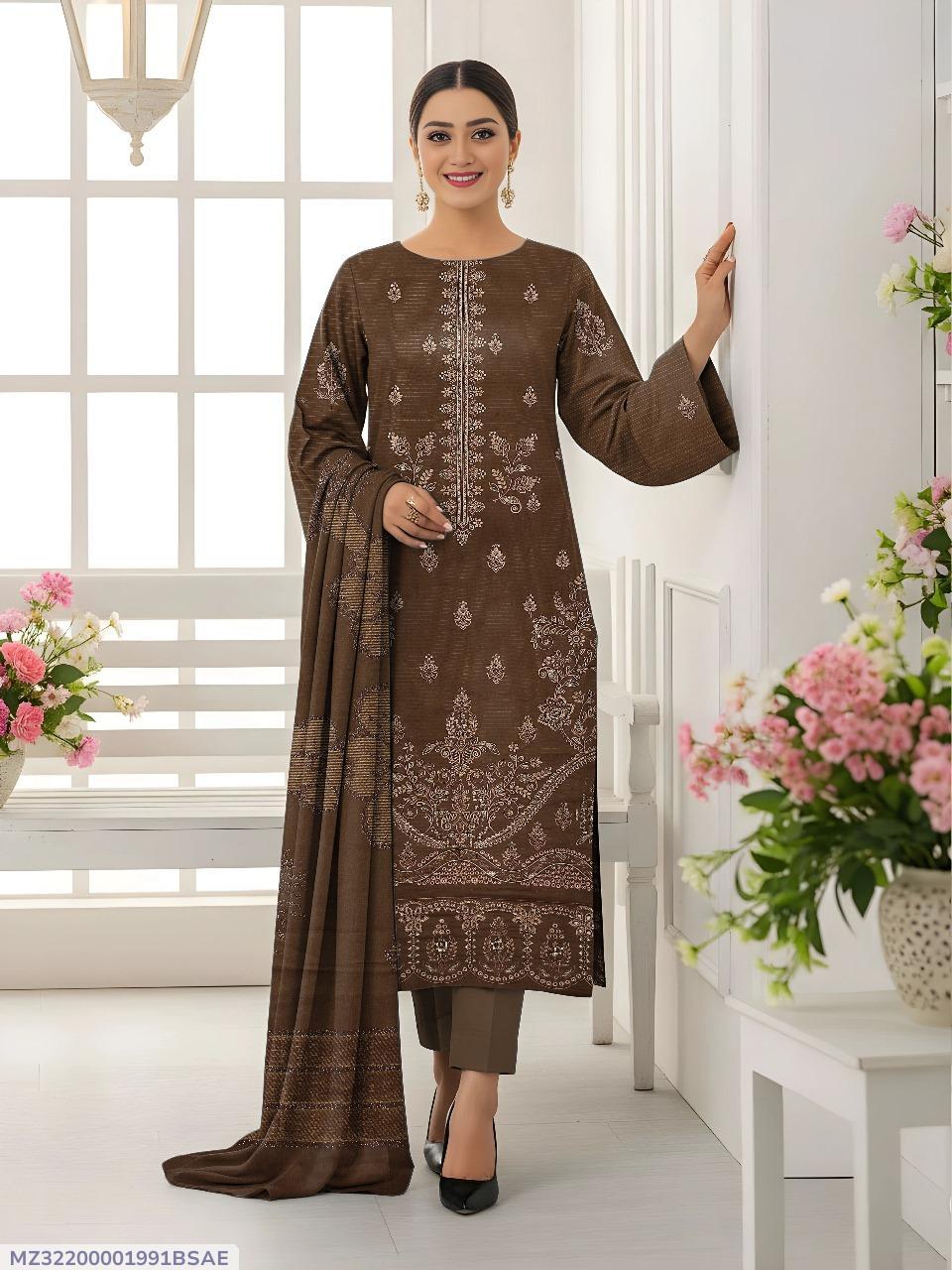 3 Pcs Women's Unstitched Plain Suit