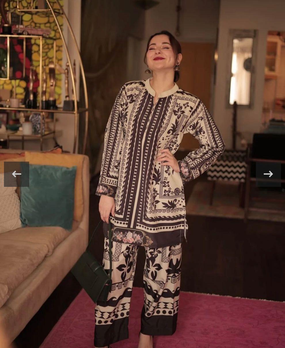 2 Pcs Women's Stitched Swiss Lawn Printed Shirt And Trouser