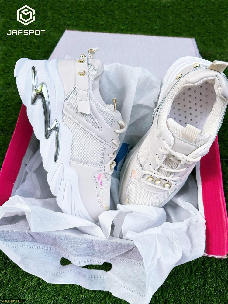 Women's Rexine Rhinestones Joggers High Heels -JF002, Off White