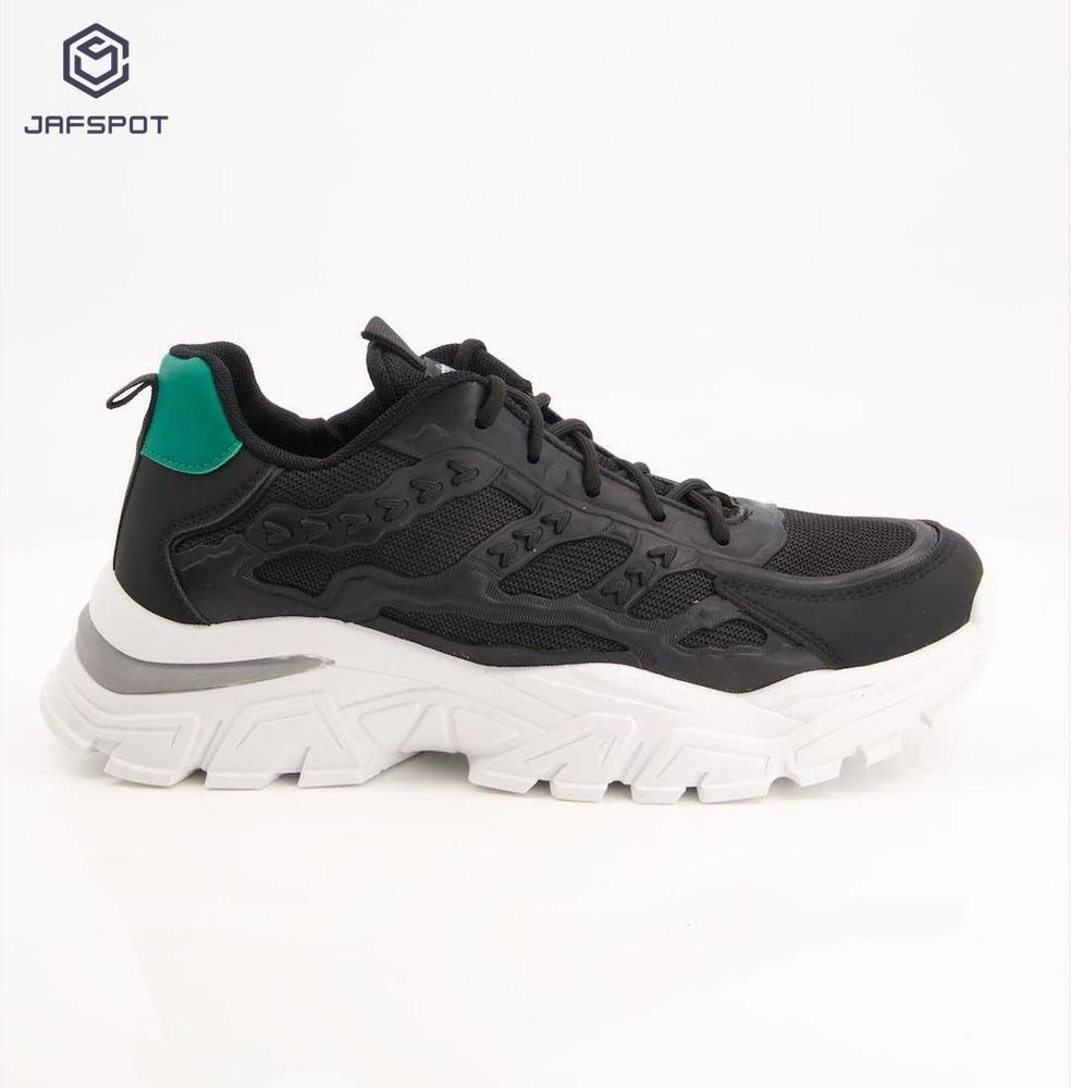 Jafspot Men's Mesh And Pu Leather Sneakers, Black