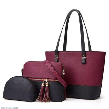 Women's Rexine Plain Shoulder Bag – 3 Pcs