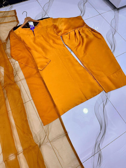 3 Pcs Women's Stitched Silk Plain Suit