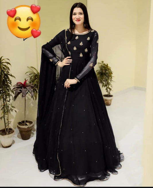 3 Pcs Women's Stitched Chiffon Embroidered Maxi Suit