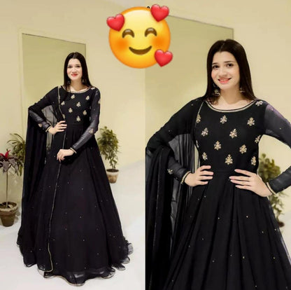 3 Pcs Women's Stitched Chiffon Embroidered Maxi Suit