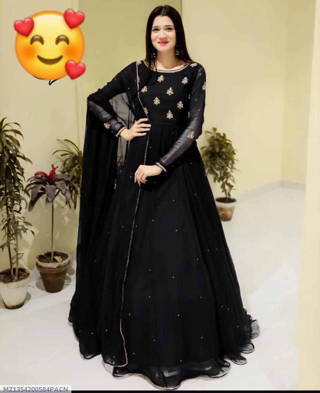 3 Pcs Women's Stitched Chiffon Embroidered Maxi Suit