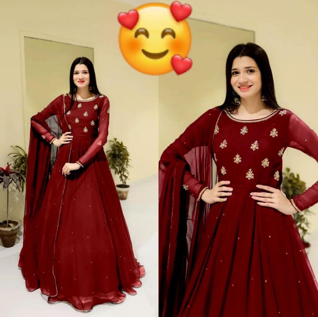 3 Pcs Women's Stitched Chiffon Embroidered Maxi Suit