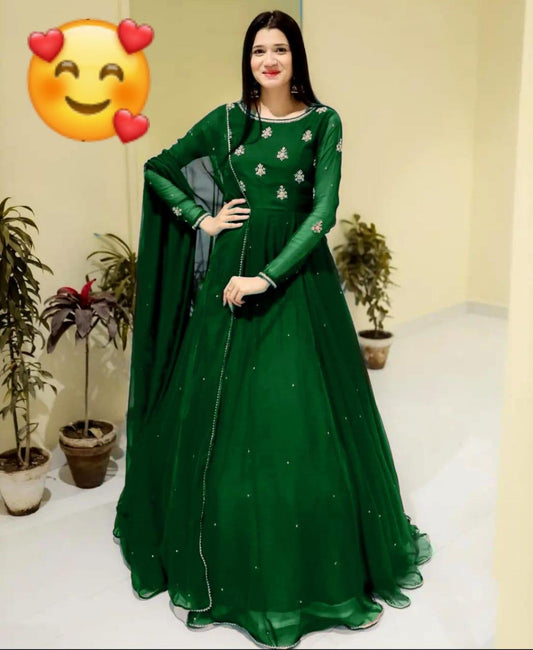 3 Pcs Women's Stitched Chiffon Embroidered Maxi Suit