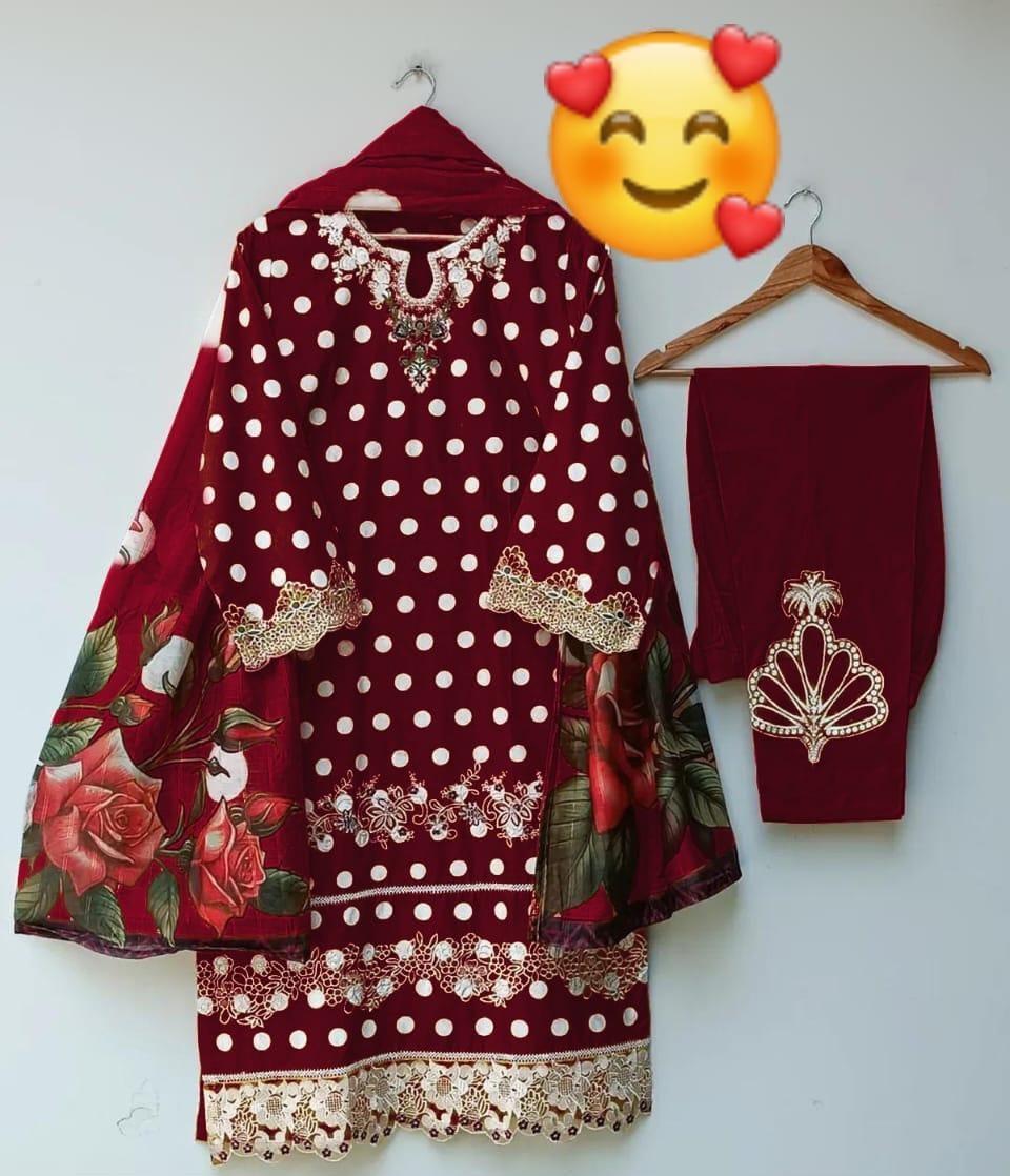 3 Pcs Women's Stitched Lawn Printed Suit