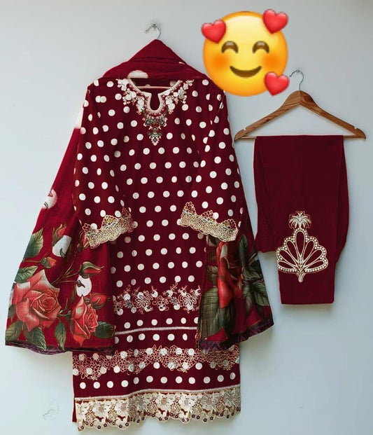 3 Pcs Women's Stitched Lawn Printed Suit