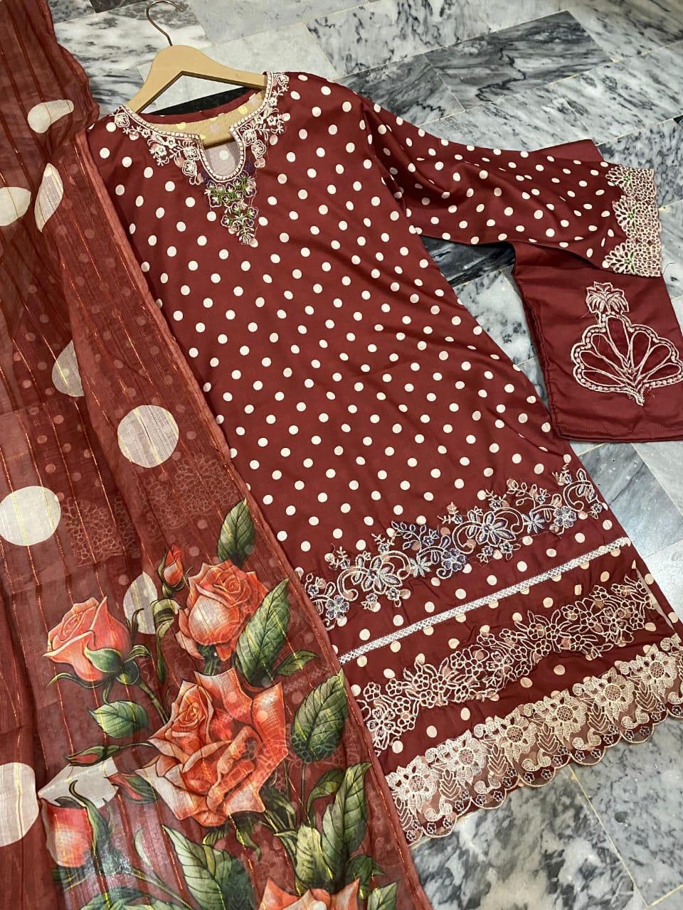 3 Pcs Women's Stitched Lawn Printed Suit