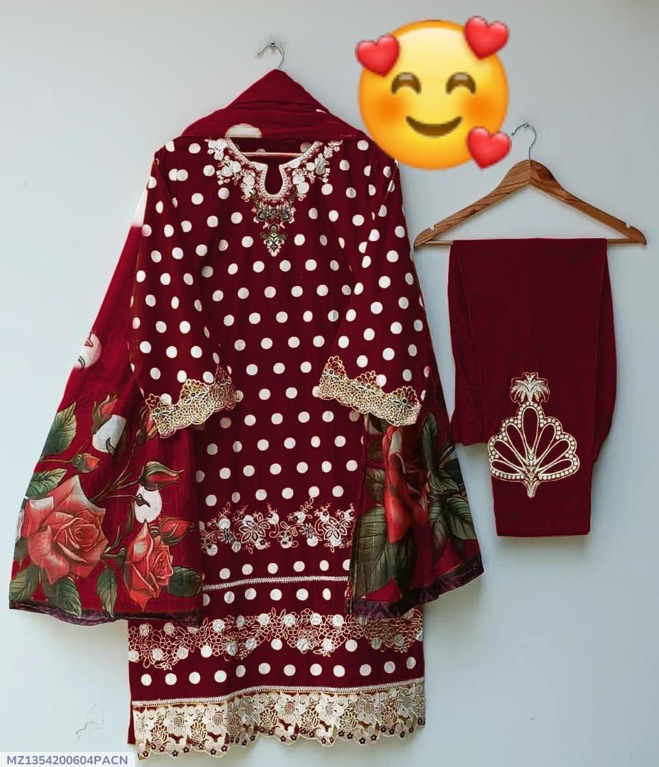 3 Pcs Women's Stitched Lawn Printed Suit