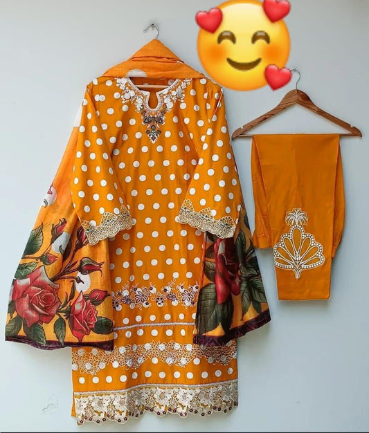 3 Pcs Women's Stitched Lawn Printed Suit