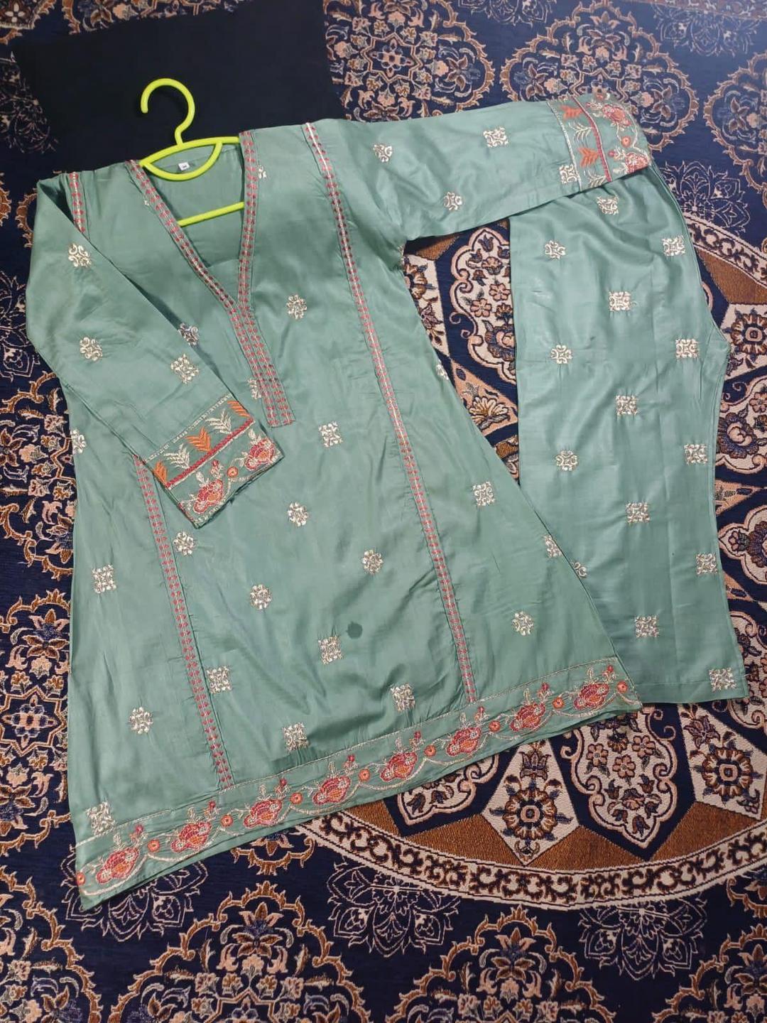2 Pcs Girl's Cotton Embroidered Shirt And Trouser Suit
