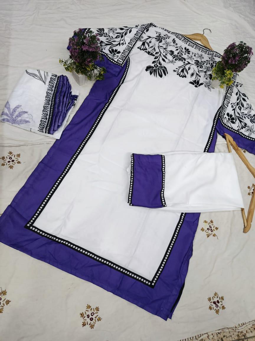 2 Pcs Women's Stitched Swiss Lawn Printed Shirt And Trouser