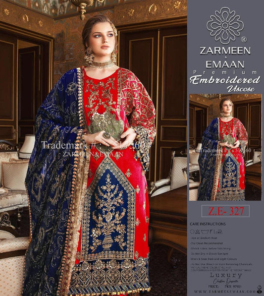 Exquisite Red Embroidered Viscose Suit with Trendy Dupatta - 3 Pcs