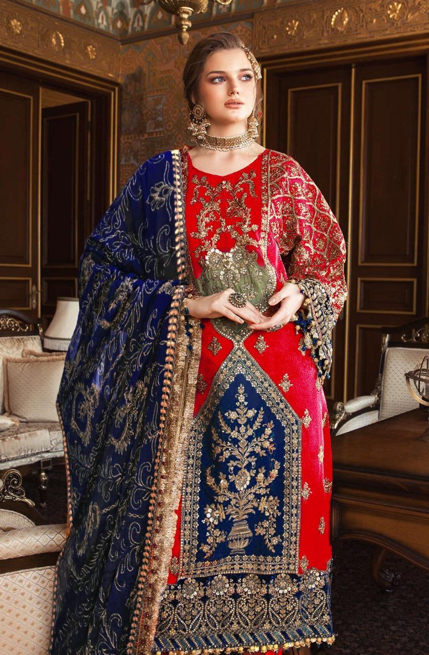 Exquisite Red Embroidered Viscose Suit with Trendy Dupatta - 3 Pcs