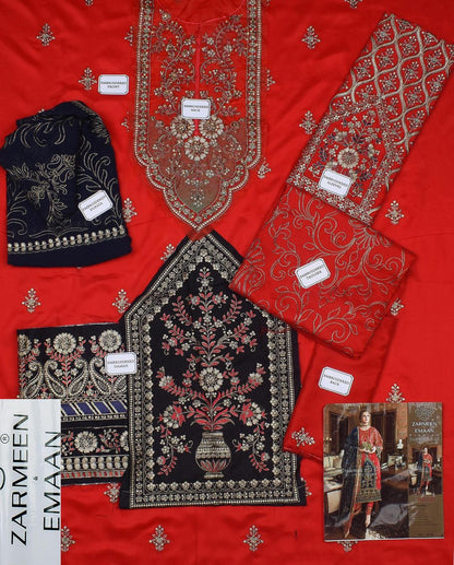 Exquisite Red Embroidered Viscose Suit with Trendy Dupatta - 3 Pcs