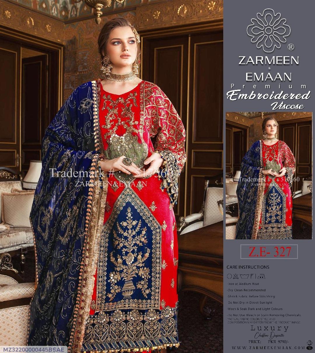Exquisite Red Embroidered Viscose Suit with Trendy Dupatta - 3 Pcs