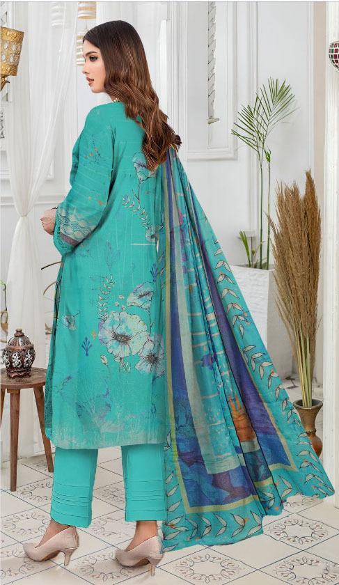 Stunning Blue Embroidered Suit Set - 3 Pcs