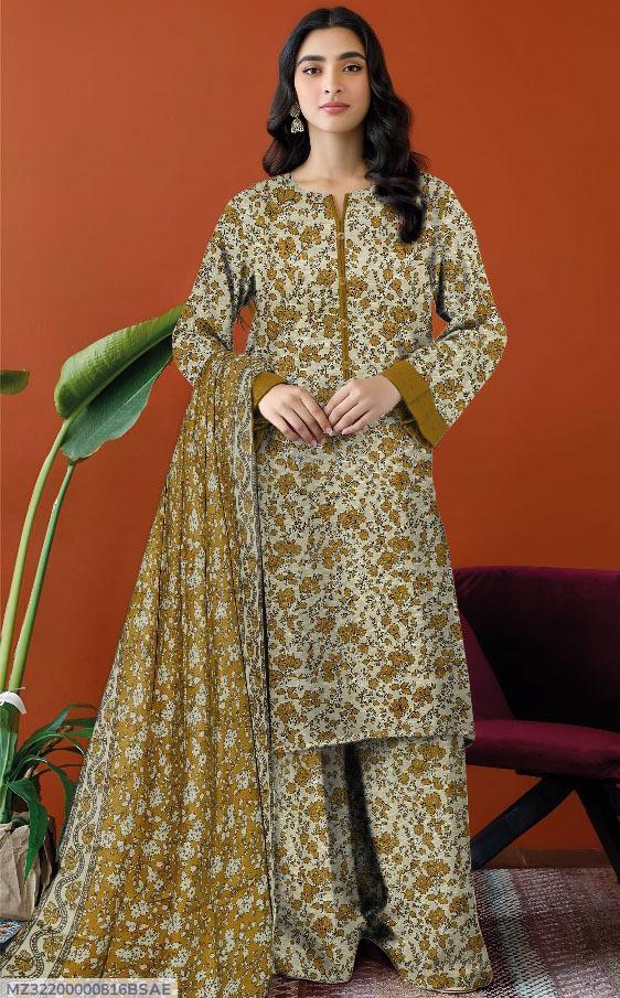 3 Pcs Women's Unstitched Khaddar Printed Suit