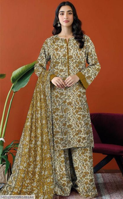 3 Pcs Women's Unstitched Khaddar Printed Suit