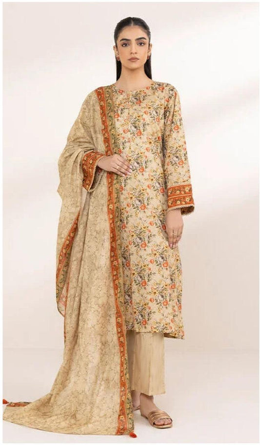 3 Pcs Women's Unstitched Printed Suit