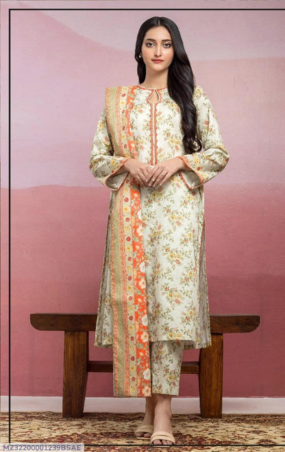 3 Pcs Women's Unstitched Printed Suit