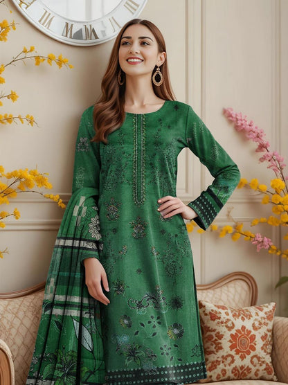3 Pcs Women's Unstitched Printed Embroidered Suit