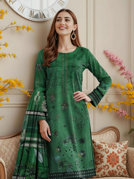 3 Pcs Women's Unstitched Printed Embroidered Suit