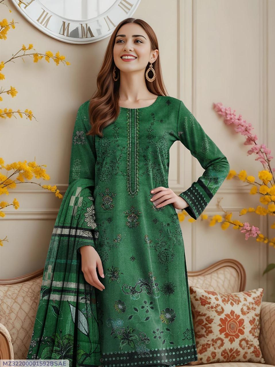 3 Pcs Women's Unstitched Printed Embroidered Suit