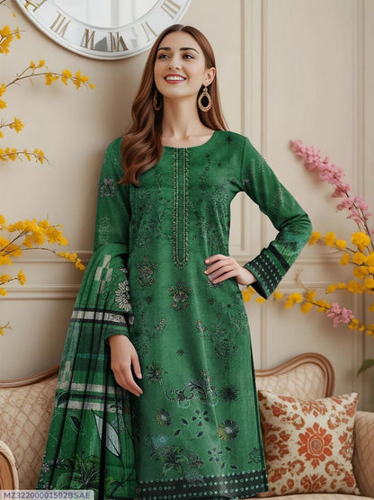 3 Pcs Women's Unstitched Printed Embroidered Suit