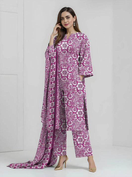 3 Pcs Women's Unstitched Printed Suit