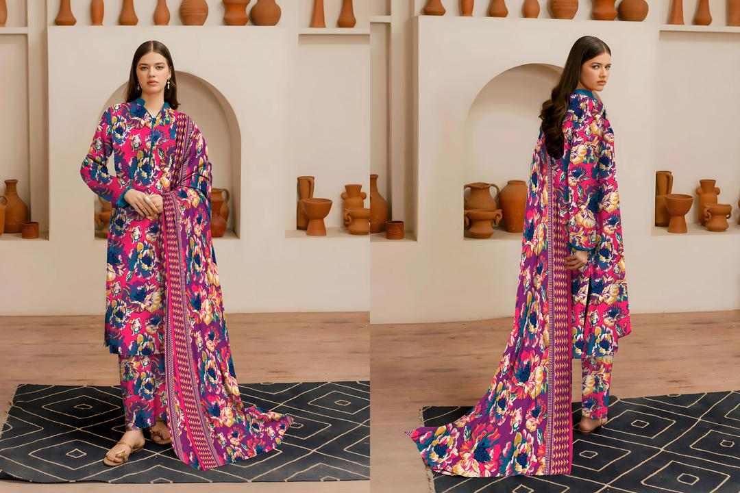 3 Pcs Women's Unstitched Printed Suit
