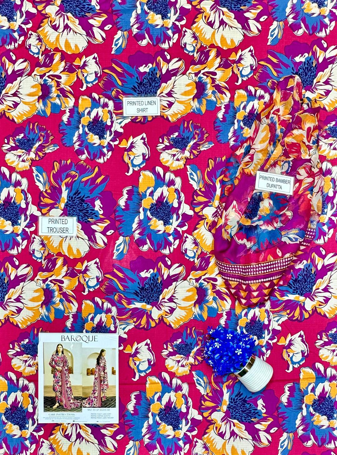 3 Pcs Women's Unstitched Printed Suit