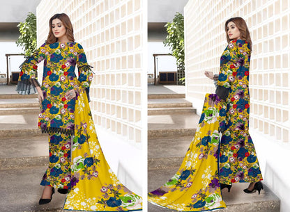 3 Pcs Women's Unstitched Printed Suit