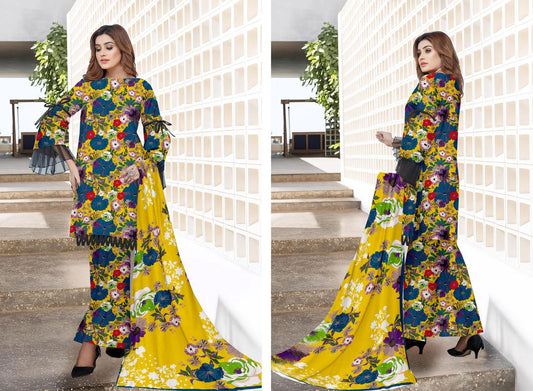 3 Pcs Women's Unstitched Printed Suit